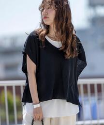 coen | 【2セットアイテム】麻ライククロップドベスト×Tシャツセット(Tシャツ/カットソー)