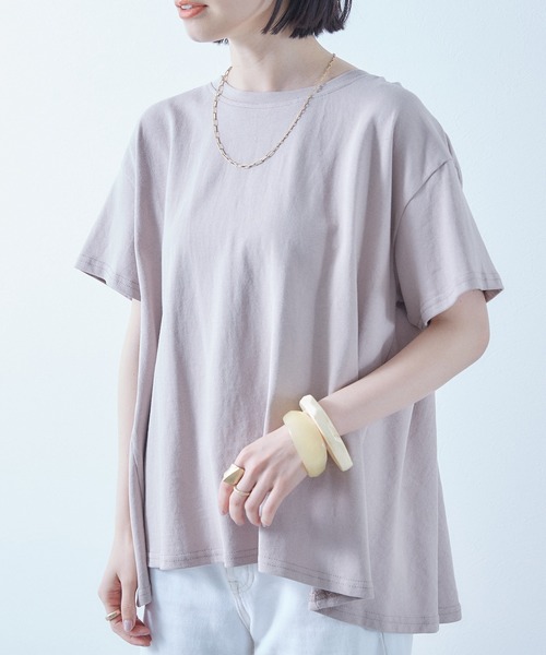 ECRIRE（エクリール）の「綿100％ 10oz天竺コットン ドレープTシャツ（Tシャツ/カットソー・レディース・オフホワイト/チャコールグレー/ピンク/ライトグリーン・フリー）」の4枚目の写真