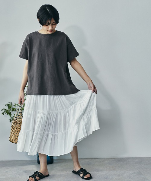 ECRIRE（エクリール）の「綿100％ 10oz天竺コットン ドレープTシャツ（Tシャツ/カットソー・レディース・オフホワイト/チャコールグレー/ピンク/ライトグリーン・フリー）」の20枚目の写真