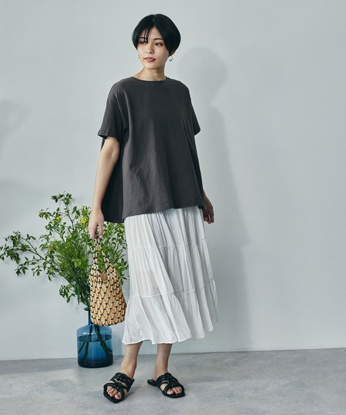 ECRIRE（エクリール）の「綿100％ 10oz天竺コットン ドレープTシャツ（Tシャツ/カットソー・レディース・オフホワイト/チャコールグレー/ピンク/ライトグリーン・フリー）」の21枚目の写真