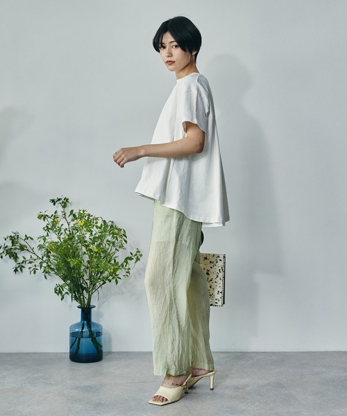 ECRIRE（エクリール）の「綿100％ 10oz天竺コットン ドレープTシャツ（Tシャツ/カットソー・レディース・オフホワイト/チャコールグレー/ピンク/ライトグリーン・フリー）」の5枚目の写真