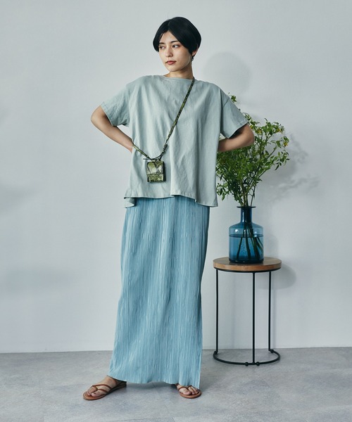 ECRIRE（エクリール）の「綿100％ 10oz天竺コットン ドレープTシャツ（Tシャツ/カットソー・レディース・オフホワイト/チャコールグレー/ピンク/ライトグリーン・フリー）」の8枚目の写真