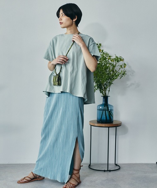 ECRIRE（エクリール）の「綿100％ 10oz天竺コットン ドレープTシャツ（Tシャツ/カットソー・レディース・オフホワイト/チャコールグレー/ピンク/ライトグリーン・フリー）」の9枚目の写真