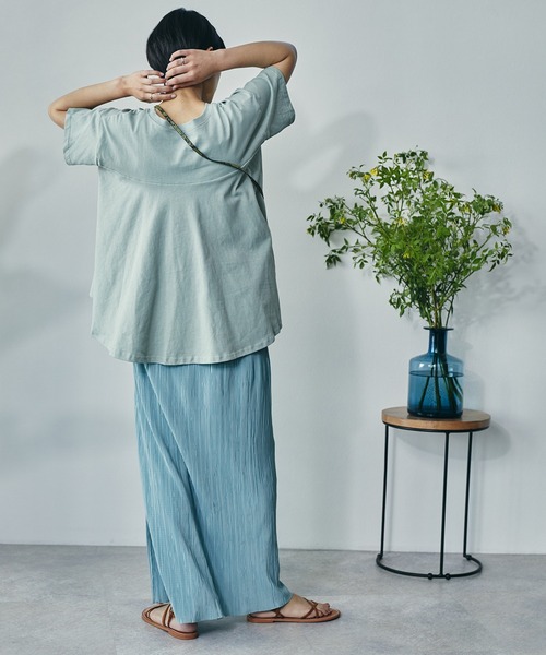 ECRIRE（エクリール）の「綿100％ 10oz天竺コットン ドレープTシャツ（Tシャツ/カットソー・レディース・オフホワイト/チャコールグレー/ピンク/ライトグリーン・フリー）」の10枚目の写真