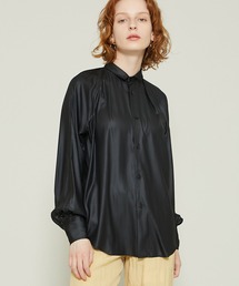 【08Sircus(08サーカス)】レザーサテンスタンドカラーシャツ/ Leather satin stand collar shirt S32SL-TS04