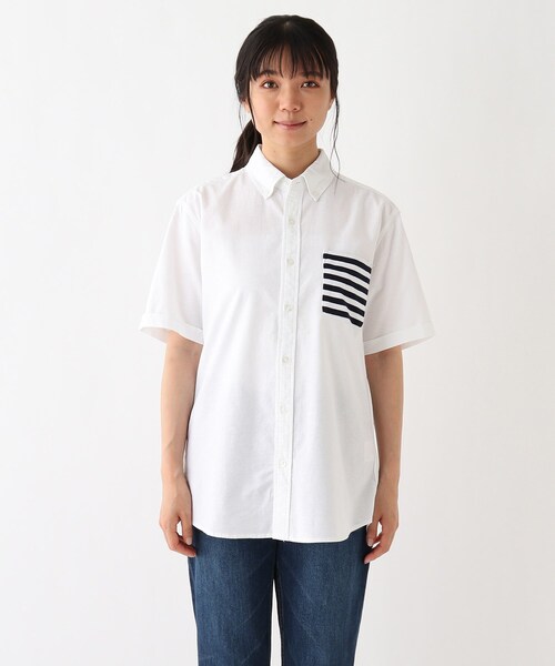 BASECONTROL(ベースコントロール)の「◆ポケットボーダーデザイン 半袖オックスボタンダウンシャツ(シャツ/ブラウス・レディース・ネイビー/アイボリー・99)」の3枚目の写真