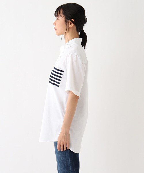 BASECONTROL(ベースコントロール)の「◆ポケットボーダーデザイン 半袖オックスボタンダウンシャツ(シャツ/ブラウス・レディース・ネイビー/アイボリー・99)」の4枚目の写真