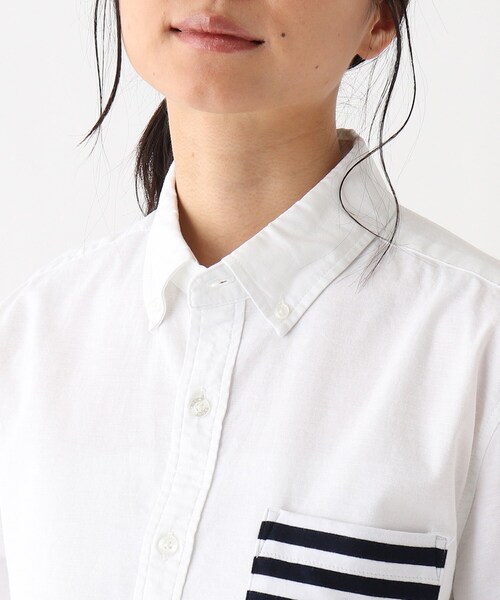 BASECONTROL(ベースコントロール)の「◆ポケットボーダーデザイン 半袖オックスボタンダウンシャツ(シャツ/ブラウス・レディース・ネイビー/アイボリー・99)」の6枚目の写真