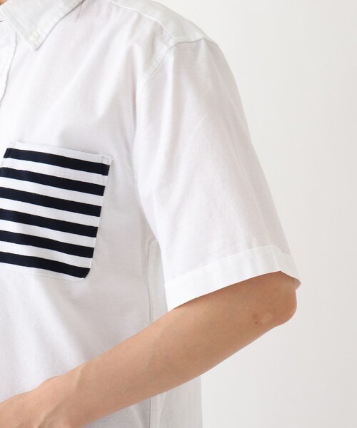 BASECONTROL(ベースコントロール)の「◆ポケットボーダーデザイン 半袖オックスボタンダウンシャツ(シャツ/ブラウス・レディース・ネイビー/アイボリー・99)」の7枚目の写真