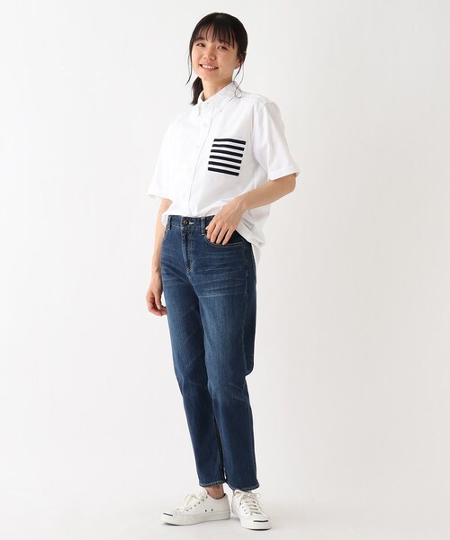 BASECONTROL(ベースコントロール)の「◆ポケットボーダーデザイン 半袖オックスボタンダウンシャツ(シャツ/ブラウス・レディース・ネイビー/アイボリー・99)」の13枚目の写真