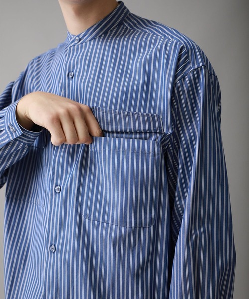 美品 ホワイトマウンテニアリング ワードローブ ブルー ストライプ シャツ ホワイトマウンテニアリングWardrobe ストライプシャツ