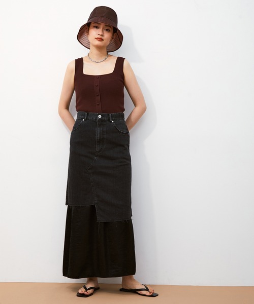 ADAM ET ROPE'（アダムエロペ）の「レイヤードデニムスカート（デニムスカート・レディース・ブラック/ホワイト・38/36）」の12枚目の写真