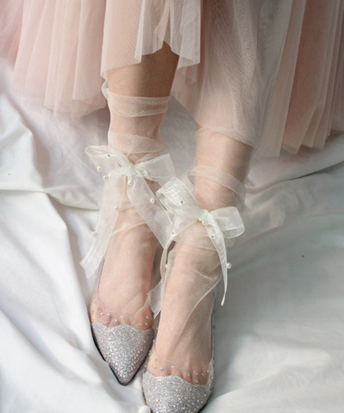 c.u.l（シーユーエル）の「【c.u.l】パール付きリボン レースアップチュールソックス cula216（ソックス/靴下・レディース・ホワイト/ブラック/ベージュ/グレー/アイボリー・FREE）」の14枚目の写真