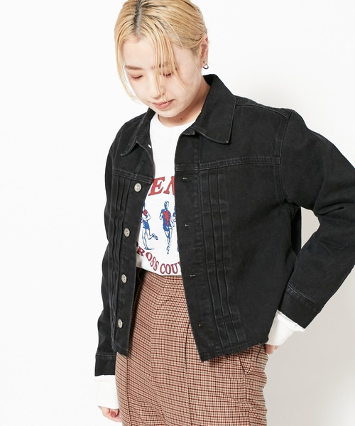 CIAOPANIC（チャオパニック）の「Gジャンライクシャツジャケット（デニムジャケット・レディース・ブラック/ブルー・FREE）」の6枚目の写真