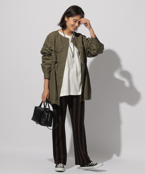 BAYFLOW（ベイフロー）の「ミリタリーバンドカラージャケット（ミリタリージャケット・レディース・ベージュ/カーキ/チャコール・SMALL/MEDIUM）」の13枚目の写真