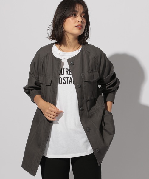 BAYFLOW（ベイフロー）の「ミリタリーバンドカラージャケット（ミリタリージャケット・レディース・ベージュ/カーキ/チャコール・SMALL/MEDIUM）」の7枚目の写真