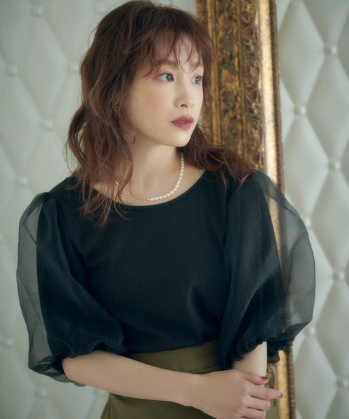 vis-`a-vis（ビサビ）の「【WEB限定】シアーボリュームスリーブプルオーバー（Tシャツ/カットソー・レディース・パープル/ブラック/ベージュ・FREE）」の2枚目の写真