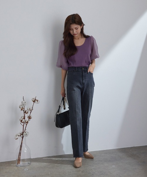 vis-`a-vis（ビサビ）の「【WEB限定】シアーボリュームスリーブプルオーバー（Tシャツ/カットソー・レディース・パープル/ブラック/ベージュ・FREE）」の10枚目の写真