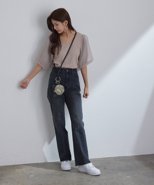 vis-`a-vis（ビサビ）の「【WEB限定】シアーボリュームスリーブプルオーバー（Tシャツ/カットソー・レディース・パープル/ブラック/ベージュ・FREE）」の12枚目の写真