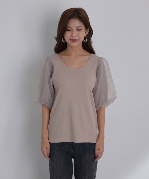 vis-`a-vis（ビサビ）の「【WEB限定】シアーボリュームスリーブプルオーバー（Tシャツ/カットソー・レディース・パープル/ブラック/ベージュ・FREE）」の13枚目の写真