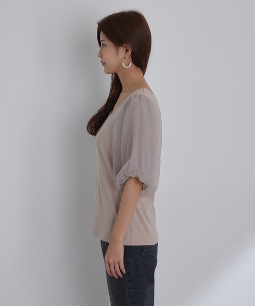 vis-`a-vis（ビサビ）の「【WEB限定】シアーボリュームスリーブプルオーバー（Tシャツ/カットソー・レディース・パープル/ブラック/ベージュ・FREE）」の14枚目の写真