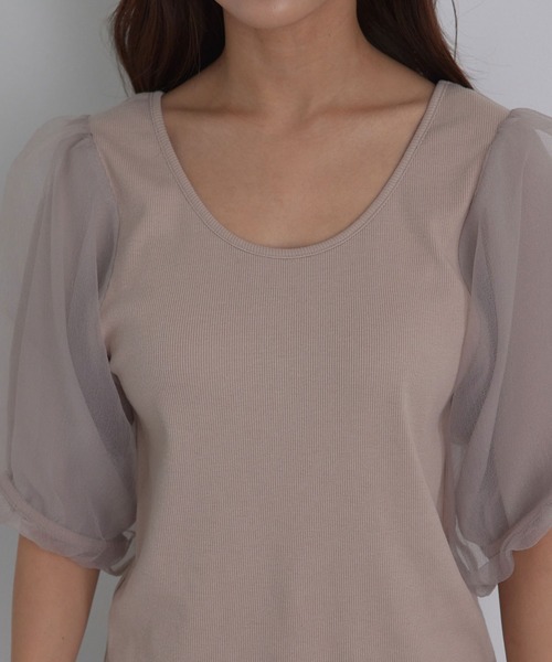 vis-`a-vis（ビサビ）の「【WEB限定】シアーボリュームスリーブプルオーバー（Tシャツ/カットソー・レディース・パープル/ブラック/ベージュ・FREE）」の16枚目の写真