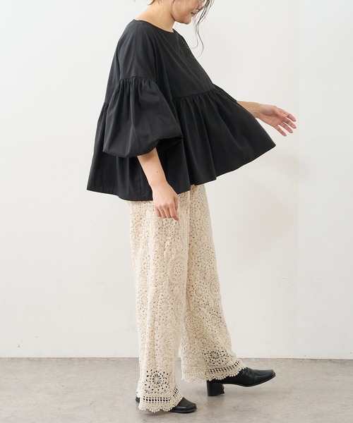 PUAL CE CIN（ピュアルセシン）の「【WEB限定】ギャザースリーブブラウス（シャツ/ブラウス・レディース・オフホワイト/ブラック/グレイッシュベージュ・FREE）」の14枚目の写真