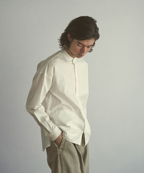 CLANE（クラネ）の「【CLANE HOMME Exclusive/クラネ オム エクスクルーシブ】 Stand Collar Shirt(スタンドカラーシャツ)（シャツ/ブラウス・メンズ・ホワイト/サックスブルー・1/2）」の3枚目の写真