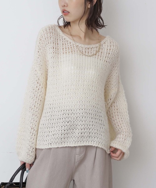 FREE'S MART（フリーズマート）の「◆前後2Wayモヘヤライクルーズニット（ニット/セーター・レディース・ホワイト/ベージュ/ブルー・FREE）」の2枚目の写真