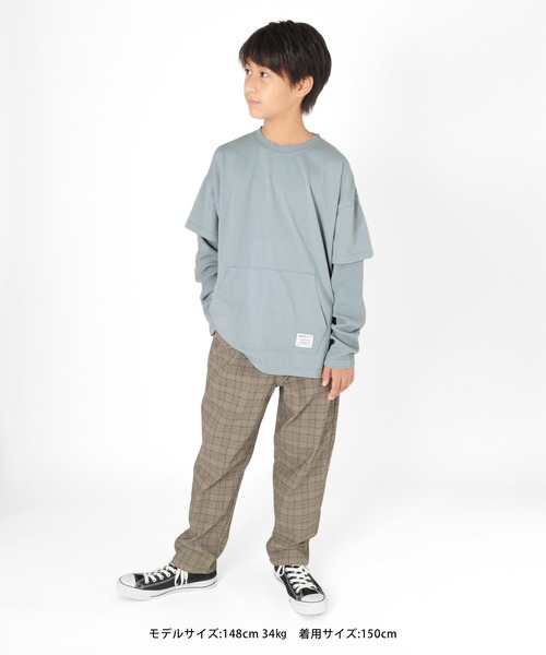 GLAZOS(グラソス)の「天竺・ピグメントフェイクレイヤード 長袖Tシャツ(Tシャツ/カットソー・キッズ・ライトブルー/ベージュ/ライトグリーン・130cm/140cm/150cm/170cm/160cm)」の4枚目の写真