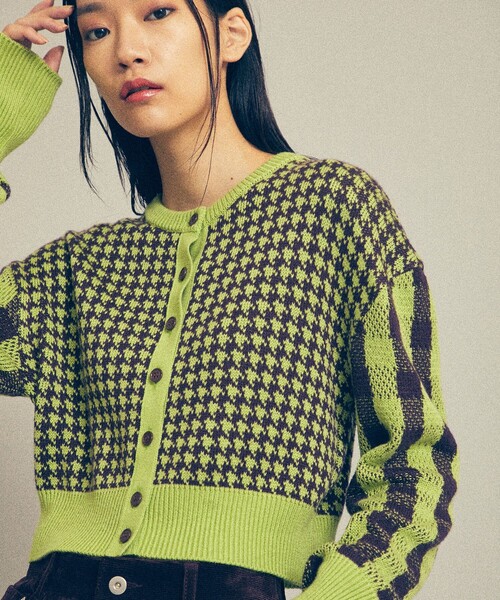 MATURED（マチュアード）の「【MATURED(マチュアード)】チェックニットカーディガン（カーディガン/ボレロ・レディース・オレンジ/ブルー/グリーン・FREE）」の6枚目の写真