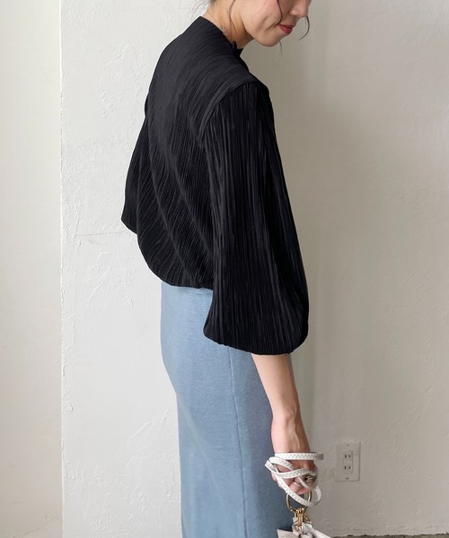 CAPRICIEUX LE'MAGE（カプリシューレマージュ）の「プリーツパフブラウス（Tシャツ/カットソー・レディース・ホワイト/ブラック/グレー・FREE）」の5枚目の写真