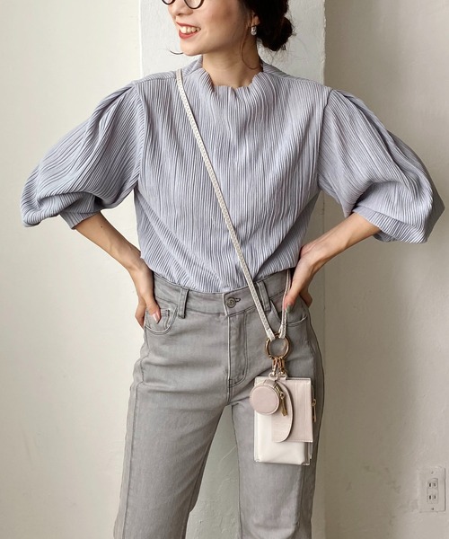 CAPRICIEUX LE'MAGE（カプリシューレマージュ）の「プリーツパフブラウス（Tシャツ/カットソー・レディース・ホワイト/ブラック/グレー・FREE）」の6枚目の写真