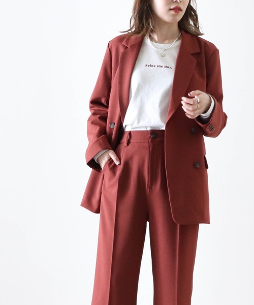 Cheek（チーク）の「無地ダブルブレストテーラードジャケット（テーラードジャケット・レディース・ワインレッド/モカ・MEDIUM）」の8枚目の写真