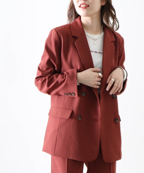 Cheek（チーク）の「無地ダブルブレストテーラードジャケット（テーラードジャケット・レディース・ワインレッド/モカ・MEDIUM）」の16枚目の写真