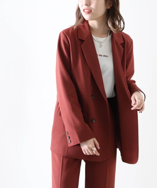 Cheek（チーク）の「無地ダブルブレストテーラードジャケット（テーラードジャケット・レディース・ワインレッド/モカ・MEDIUM）」の19枚目の写真