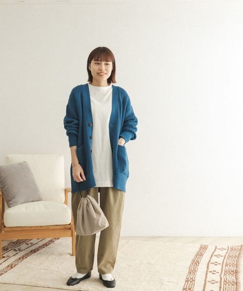 FORK&SPOON（フォークアンドスプーン）の「FORK&SPOON　両畦Vネックカーディガン（カーディガン/ボレロ・レディース・チャコールグレー/ブルー/ホワイト系その他・ONE）」の11枚目の写真