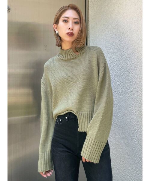 EMODA(エモダ)の「スリットステップニット(ニット/セーター・レディース・ブラック/カーキ/アイボリー/キャメル・FREE)」の14枚目の写真