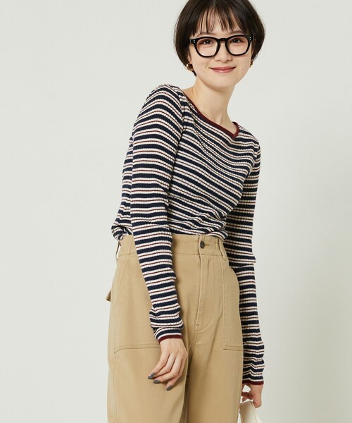 FREAK'S STORE(フリークスストア)の「ウォッシャブルボーダーボートネックリブニット(ニット/セーター・レディース・オフホワイト/ナチュラル/ブラック/イエロー/グリーン/ネイビー・フリ-)」の5枚目の写真