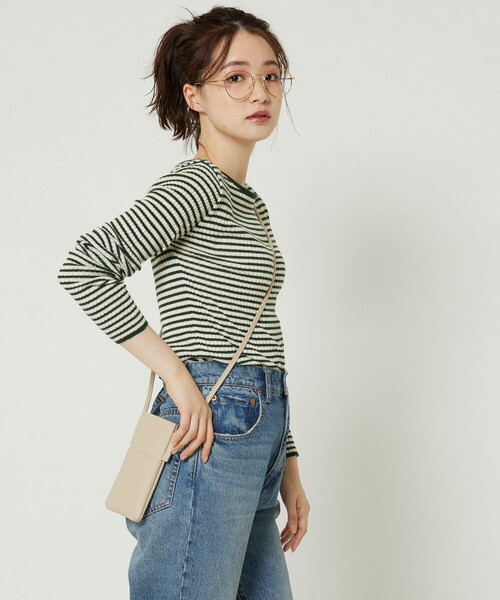 FREAK'S STORE(フリークスストア)の「ウォッシャブルボーダーボートネックリブニット(ニット/セーター・レディース・オフホワイト/ナチュラル/ブラック/イエロー/グリーン/ネイビー・フリ-)」の7枚目の写真