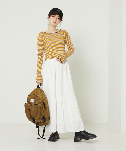 FREAK'S STORE(フリークスストア)の「ウォッシャブルボーダーボートネックリブニット(ニット/セーター・レディース・オフホワイト/ナチュラル/ブラック/イエロー/グリーン/ネイビー・フリ-)」の10枚目の写真