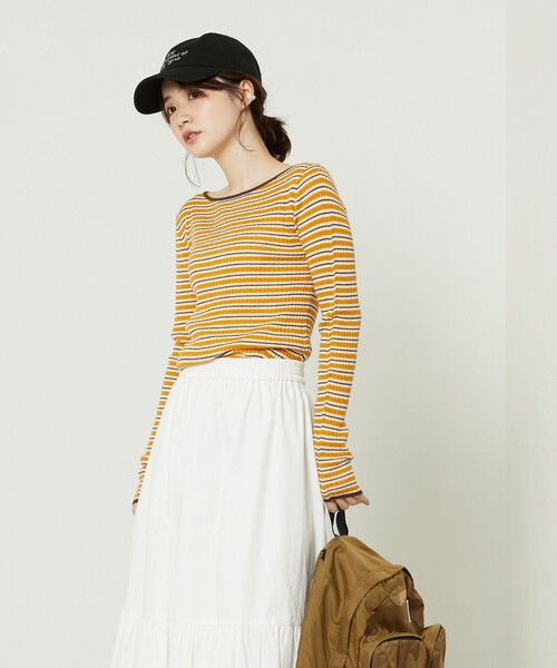 FREAK'S STORE(フリークスストア)の「ウォッシャブルボーダーボートネックリブニット(ニット/セーター・レディース・オフホワイト/ナチュラル/ブラック/イエロー/グリーン/ネイビー・フリ-)」の12枚目の写真