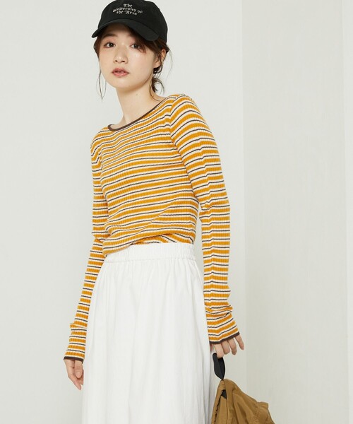 FREAK'S STORE(フリークスストア)の「ウォッシャブルボーダーボートネックリブニット(ニット/セーター・レディース・オフホワイト/ナチュラル/ブラック/イエロー/グリーン/ネイビー・フリ-)」の6枚目の写真