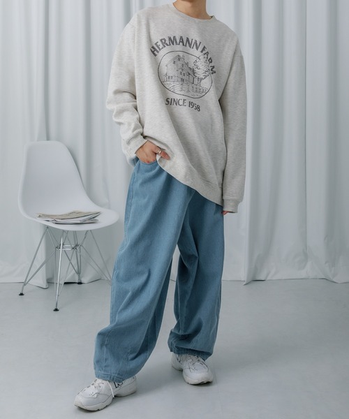 Adoon plain（アドーンプレーン）の「【Adoon plain】裏起毛プリントスウェット（スウェット・メンズ・ライトグレー/グリーン・LARGE/MEDIUM）」の16枚目の写真