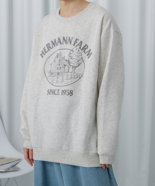 Adoon plain（アドーンプレーン）の「【Adoon plain】裏起毛プリントスウェット（スウェット・メンズ・ライトグレー/グリーン・LARGE/MEDIUM）」の3枚目の写真