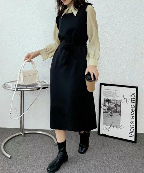 solleim（ソルレム）の「フリルジャンパースカート（ジャンパースカート・レディース・ブラック/ベージュ・M）」の2枚目の写真