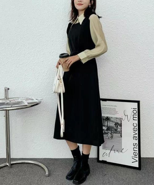 solleim（ソルレム）の「フリルジャンパースカート（ジャンパースカート・レディース・ブラック/ベージュ・M）」の4枚目の写真