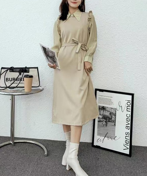 solleim（ソルレム）の「フリルジャンパースカート（ジャンパースカート・レディース・ブラック/ベージュ・M）」の7枚目の写真