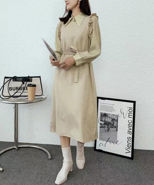 solleim（ソルレム）の「フリルジャンパースカート（ジャンパースカート・レディース・ブラック/ベージュ・M）」の8枚目の写真