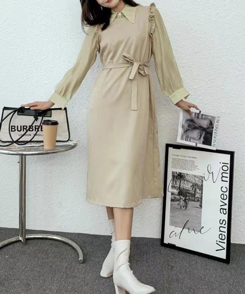 solleim（ソルレム）の「フリルジャンパースカート（ジャンパースカート・レディース・ブラック/ベージュ・M）」の9枚目の写真